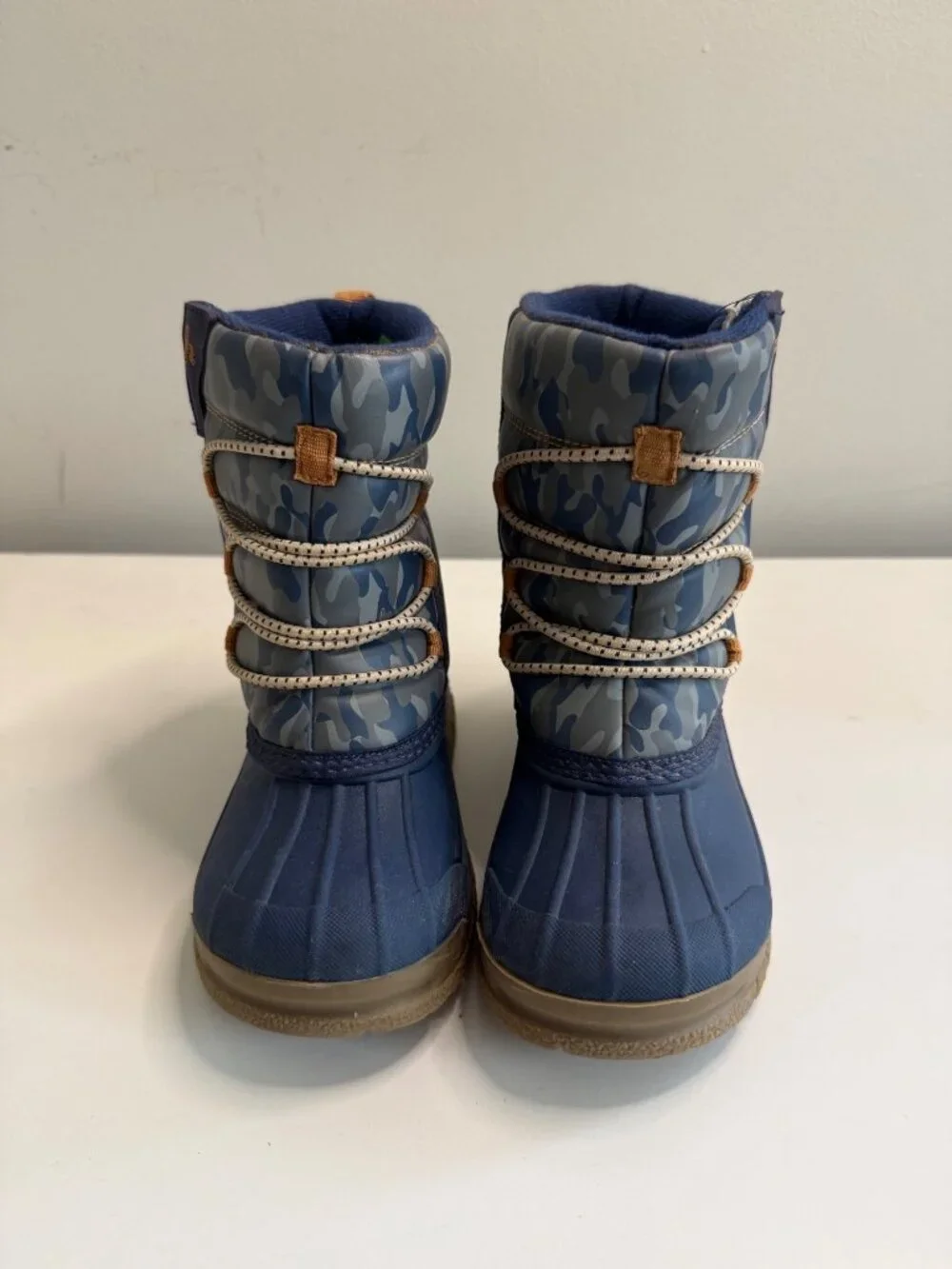 Oshkosh Bgosh Kids Camouflage Blue & Tan Winter Boots Size 10M Durable Waterproo
